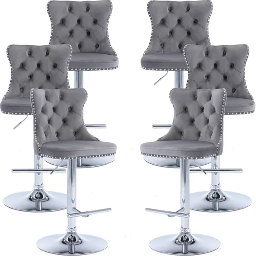 Miniatura 62 de Juego de 2 taburetes de bar giratorios de altura de mostrador, taburetes de bar de isla de cocina color crema, sillas de terciopelo ajustables
