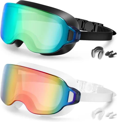Miniatura 10 de Aegend Gafas de natación para adultos, paquete de 2 unidades, sin marco, 180°, visión amplia, antiniebla, UV, a la moda, para hombres y mujeres