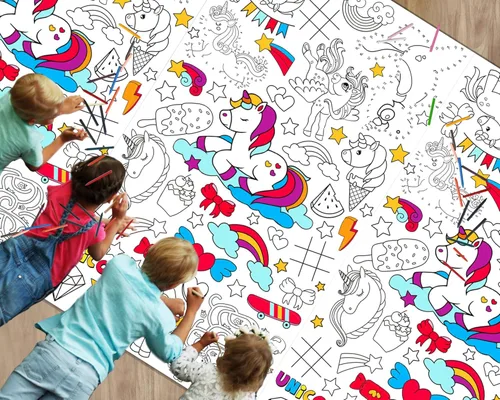 Mantel de unicornio gigante para colorear para niños, pósteres enormes del mundo de unicornios, actividad, póster grande de papel para niños, niñas,