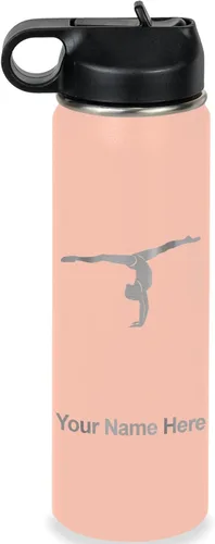 Miniatura 65 de LaserGram Botella de agua personalizada, gimnasta niña, acero inoxidable de doble pared aislada al vacío con popote superior, regalo grabado Azul