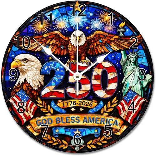 ArogGeld 1776-2026 of Freedom Wall Clocks Battery Operated 10 Inch Silent 250 Anniversary USA American Patriotic Desk Clock Wall Art Farmhouse Home