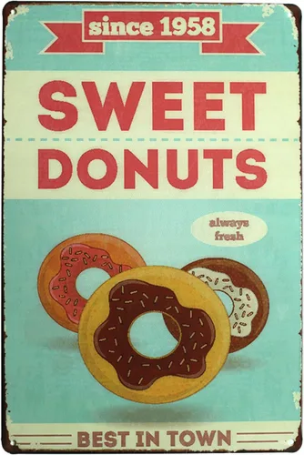 SUMIK Sweet Donuts Best In Town, letrero de metal de hojalata, placa de póster de arte vintage, decoración de pared para cocina y hogar