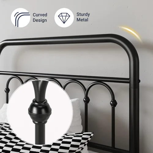 Miniatura 4 de Allewie Marco de cama de plataforma de metal tamaño individual de 14 pulgadas con cabecero/pie de cama curvado de hierro forjado estilo victoriano