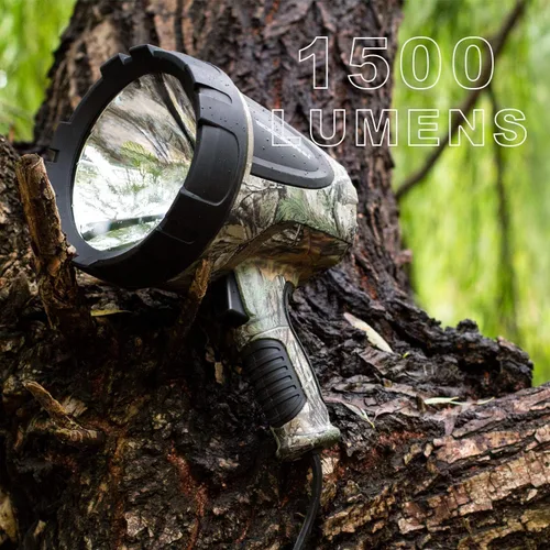 GOODSMANN Tacticpro Realtree® Xtra - Foco halógeno de alta intensidad de 1500 lúmenes, 12 V, con cable de extensión para encendedor de cigarrillos