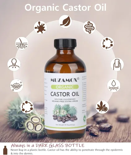 Miniatura 2 de Aceite de ricino orgánico prensado en frío sin refinar, 100% puro y libre de hexano, ideal para paquete de aceite de ricino, cuidado de la piel