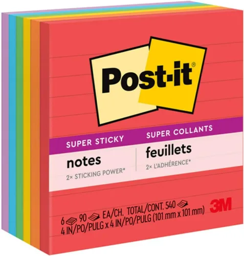 Miniatura 11 de Post-it Notas rayadas súper adhesivas, 6 blocs de notas adhesivas, 4 x 4 pulgadas, suministros de regreso a clases para estudiantes, ideal