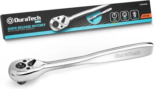 Miniatura 8 de DURATECH Trinquete de accionamiento de 3/8 pulgadas, llave de trinquete de liberación rápida, 72 dientes, interruptor reversible, chapado en cromo