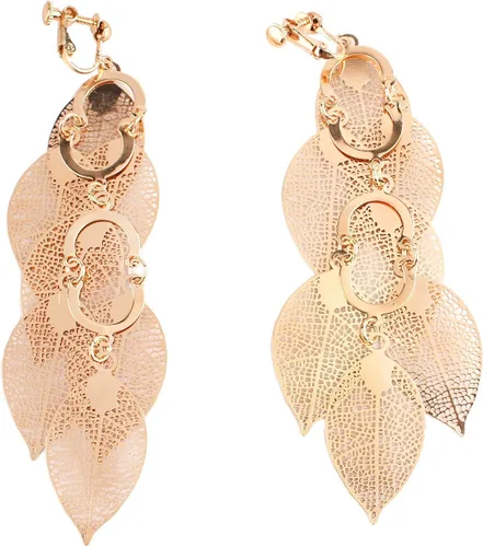 Miniatura 5 de Grace Jun - Aretes colgantes de varias capas hechos a mano con clip para mujer, no se necesitas tener las orejas perforadas