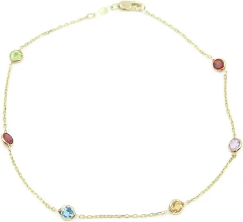 Miniatura 2 de Sophia Fine Jewelry Tobillera multicolor de 10 pulgadas, cadena de oro amarillo de 14 quilates con cierre de langosta, Gema