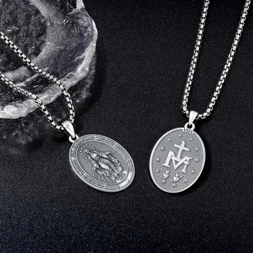 Miniatura 220 de Odinstone Collar de plata de ley 925 con medalla de San Miguel/San Cristóbal/San Benito/Crucifijo de Jesús/San Uriel/Arcángel Rafael para hombres