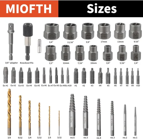 Miniatura 2 de Juego de extractores de tornillos y juego de brocas para mano izquierda, kit de 48 piezas de extracción de pernos fáciles de sacar para quitar