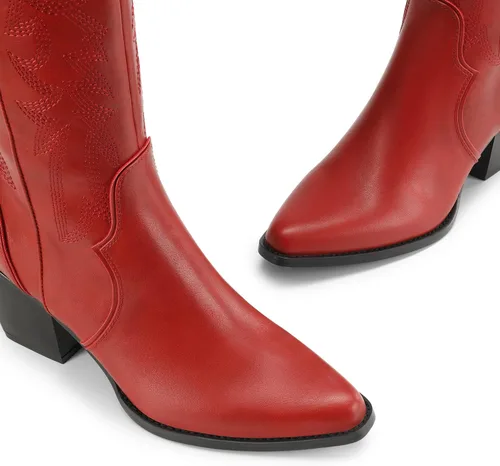 Miniatura 3 de DREAM PAIRS Botas vaqueras para mujer, cómodas, con cremallera, tacón grueso, puntera puntiaguda, bordadas, vaquera occidental, botas altas hasta
