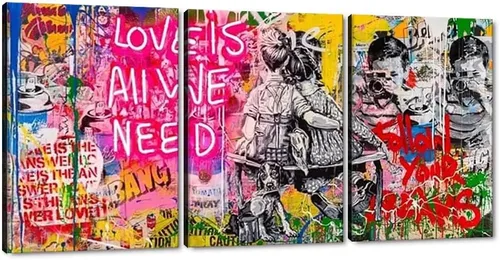 Miniatura 76 de 3 Piezas de Arte de Pared Banksy en Lienzo, Póster de Graffiti, Decoración de Pared con Citas Inspiradoras, Nunca Te Rindas, Obras de Arte para Sala