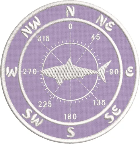 Brújula con parche bordado de tiburón, apliques bordados para planchar o coser - Color: lavanda - náutico mar océano criaturas playa - divertido