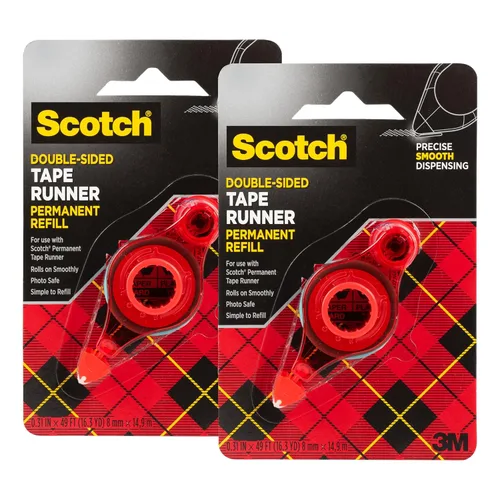 Scotch Recambio Permanente de Cinta Adhesiva de Doble Cara con Aplicador, Seguro para Fotos, 0.31 x 49 Pies (6055-R) (Paquete de 2)