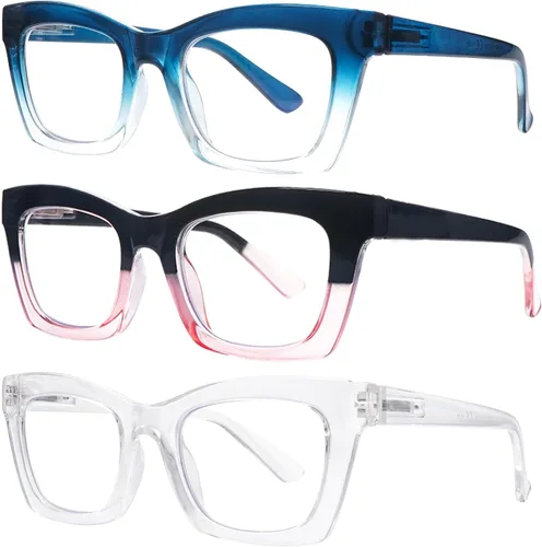 SIGVAN - Paquete de 6 gafas de lectura estilo Oprah con bloqueo de luz azul, montura cuadrada, bisagra de resorte para computadora para mujeres y 3