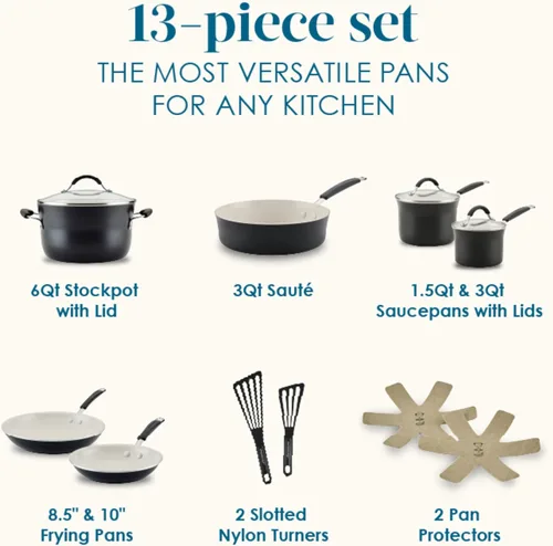 Miniatura 2 de Rachael Ray Cucina - Juego de utensilios de cocina de cerámica, 13 piezas, ollas y sartenes de cerámica con sartenes antiadherentes, sartén