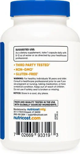 Miniatura 4 de Nutricost ácido fólico (Vitamina B9) 1000 mcg, 240 Cápsulas, 1 botella, 1