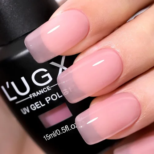 Miniatura 11 de L'UGX Esmalte de uñas de gel rosa translúcido, 0.5 onzas líquidas, esmalte de gel neutro nude, rosa, transparente, natural, UV, punta francesa