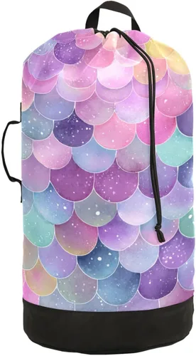 Miniatura 28 de Mochila de lavandería con hojas de estilo bohemio beige con correas ajustables para el hombro, bolsa de lavandería sucia para viajes, campamento