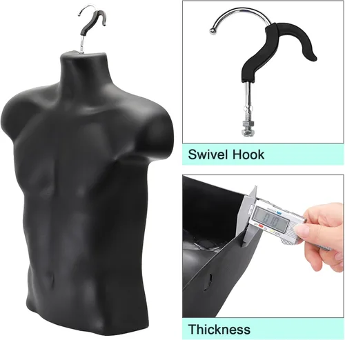 Miniatura 4 de Noamus Paquete de 6 torsos de maniquí masculino, forma de vestido con gancho para colgar, pantalla de camiseta, cuerpo trasero hueco, molde