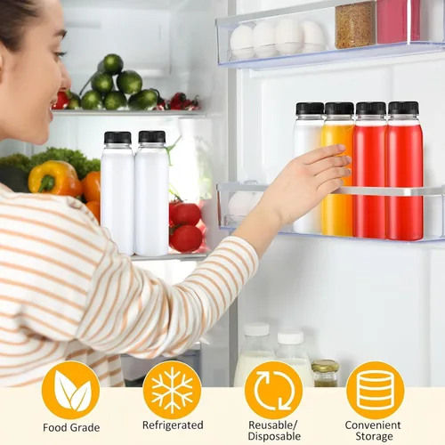 Miniatura 5 de Uiifan - 48 botellas de jugo de 10 onzas con tapas, botellas de plástico a granel con tapas, recipientes vacíos reutilizables transparentes