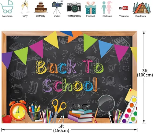 Miniatura 2 de Telón de fondo de pizarra negra para el regreso a clases, fondo de fotografía para el primer día de escuela, accesorios para cabina de fotos