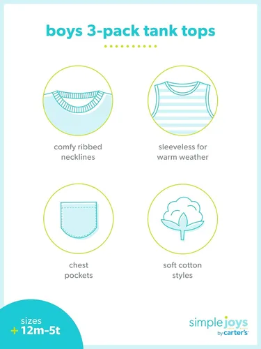 Miniatura 3 de Simple Joys by Carter's Camisetas sin mangas para niños pequeños y bebés, multipacks