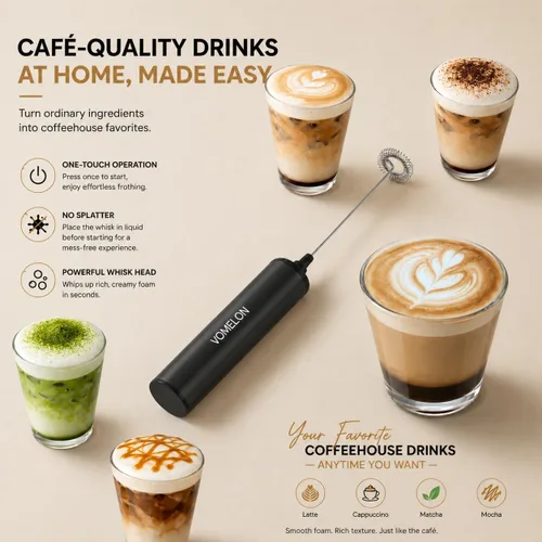 Miniatura 3 de Espumador de leche recargable, espumador de café eléctrico, mezclador de bebidas portátil para café con leche, capuchino, café, huevos, chocolate