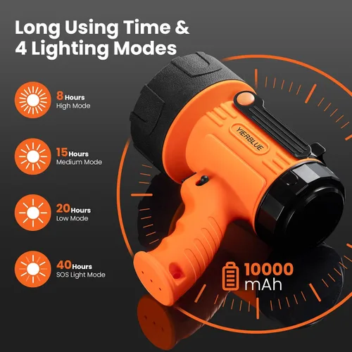 Miniatura 3 de YIERBLUE Foco recargable, linterna recargable de mano de 200,000 lúmenes, IP67 resistente al agua 12 horas de funcionamiento para navegación, Naranja