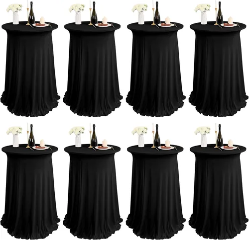 Miniatura 20 de Paquete de 4 manteles redondos para mesa de cóctel, de 32 x 43 pulgadas, de elastano, con cortinas onduladas, color beige, para mesa de boda, bar