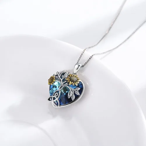 Miniatura 2 de CHENGHONG Collar de girasol de plata de ley 925, collar con colgante de árbol de la vida, margaritarosagirasol, joyería de girasol, regalos