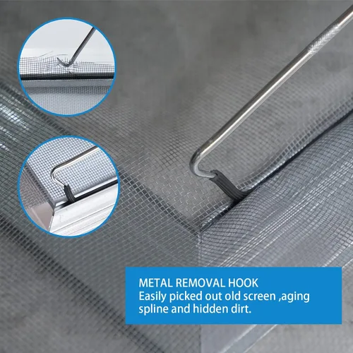 Miniatura 4 de Kit de reparación de pantalla: herramienta de rodillo de pantalla con gancho removedor de estrías de pantalla de rodamientos