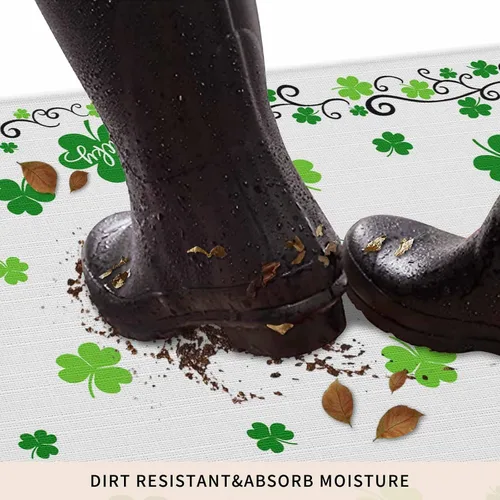 Miniatura 4 de Tapete del Día de San Patricio para exteriores/interiores, trébol irlandés verde, antideslizante, tapete de bienvenida para puerta delantera, baño