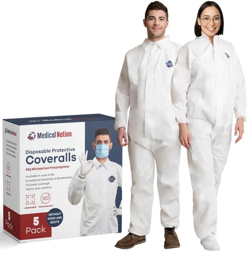 Miniatura 19 de Medical Nation Monos de Protección Desechables para Materiales Peligrosos Paquete de 25, 3X-Grande Monos Protectores Sin Capucha - Mono