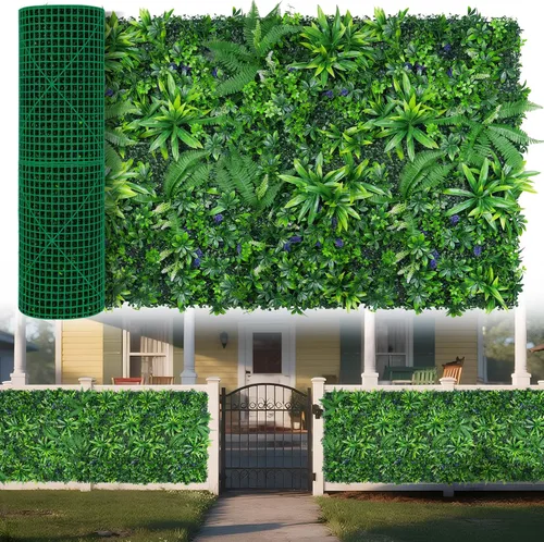 Miniatura 13 de Yangrass Paneles de Pared de Césped, 40"x120" (33.33 pies cuadrados) Rollo de Seto de Boj Artificial Pantalla de Privacidad, Decoración de Pared