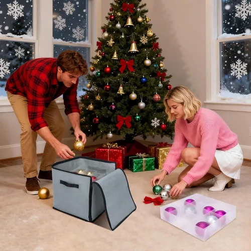 Miniatura 6 de BALEINE Caja de almacenamiento de adornos navideños con divisores, contenedor de almacenamiento de adornos navideños de alta calidad para Rojo