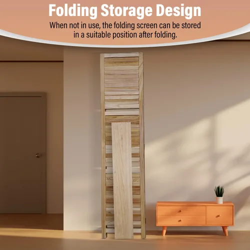 Miniatura 5 de Divisor de habitación de 4 paneles, pantalla de madera de privacidad con estantes, separadores de habitación, separadores de habitación plegables