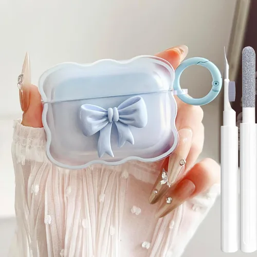 Miniatura 21 de Bonita funda transparente para AirPods Pro 2/1 Gen, diseño de lazo 3D femenino, funda protectora y a prueba de golpes de TPU suave Kawaii para Apple