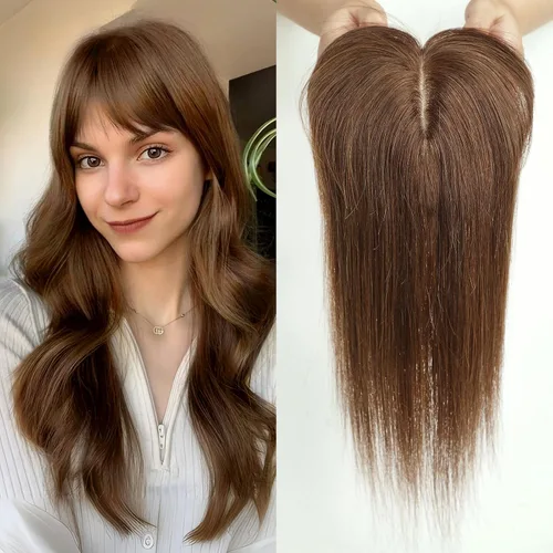 Miniatura 23 de HAIRCUBE Pelucas de cabello humano 100% con flequillo, densidad 150%, base de seda, clip en la parte superior, pelucas de cabello superior