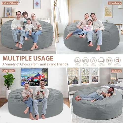 Miniatura 59 de Puf de 5 pies, puf grande con relleno de espuma viscoelástica, sofá puff esponjoso con funda de terciopelo holandés, puf redondo para sala de estar