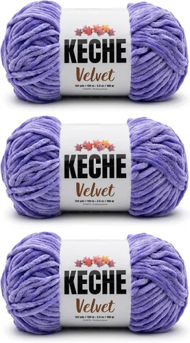 Miniatura 151 de Keche Hilo de terciopelo para ganchillo, manta de felpilla suave, voluminosa, hilo amigurumi, 3.53 oz (132 yardas), color azul bebé