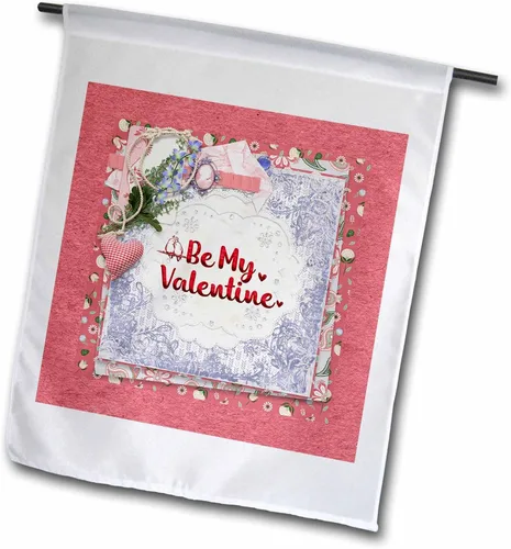 3dRose Image of Lovely Cameo, Heart, Love Birds, Lace, Flora, Happy Valentine 12 x 18 inch Garden Flag