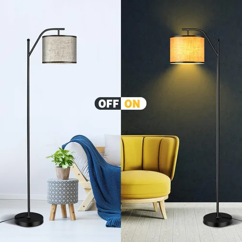 Miniatura 9 de Tangkula Lámpara de pie para sala de estar, lámpara de poste alto de mediados de siglo con pantalla colgante de arco, interruptor de pie y base