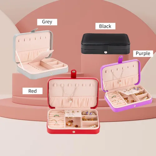 Miniatura 6 de Smileshe Joyero para mujeres y niñas, estuche organizador de viaje pequeño de piel sintética, cajas de almacenamiento portátil para anillos, aretes