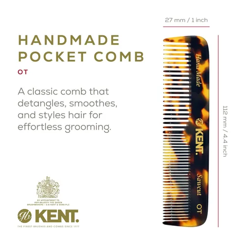 Miniatura 2 de Kent OT Tokyo Amarillo Peine de Bolsillo de Dientes Finos y Anchos - Peine de Cabello Hecho a Mano para Hombres, Mujeres y Niños, Peine de Bolsillo
