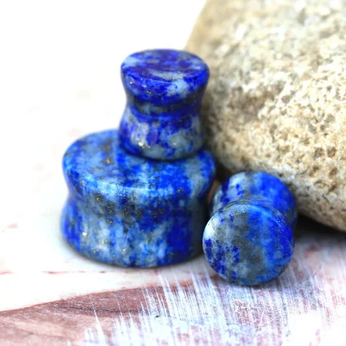 Miniatura 5 de Pierced Owl Tapones dobles acampanados de piedra lapislázuli natural de grado AAA, se venden como un par, Madera, Sin gemas.