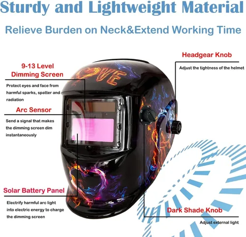 Miniatura 2 de Casco de soldadura con oscurecimiento automático: capucha solar de color verdadero BESTCLUB con rango de sombra ajustable 4/9-13 para máscara de LOVE