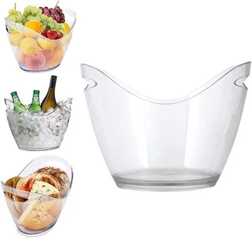 Enfriador de vino y tina de bebidas para fiestas, cubo de hielo acrílico transparente de grado alimenticio, bañera de almacenamiento de 3.5 litros,