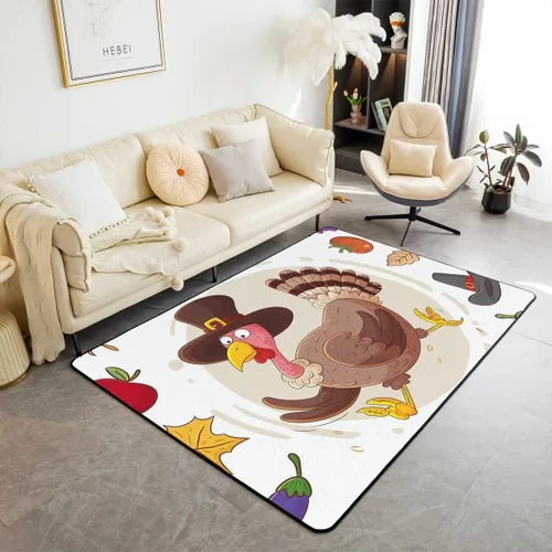 Miniatura 16 de Bonita alfombra de pavo de 3 x 5 para niños y niñas, alfombra de cosecha de Acción de Gracias, alfombra de decoración de otoño antideslizante